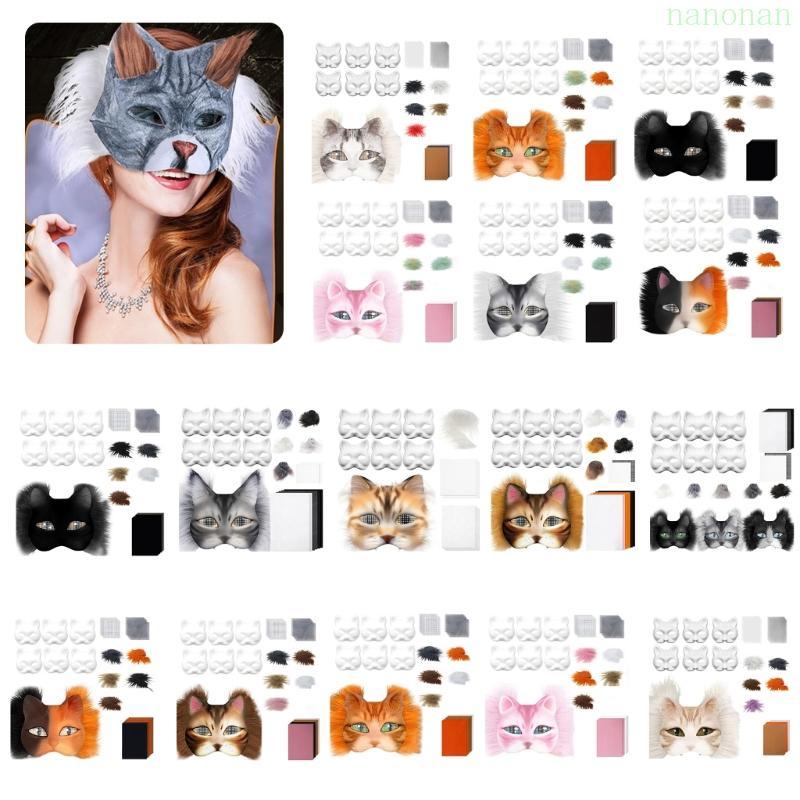 Nan Foxes Cats Therians Kit with Furs Gem Stickers and Eye Mesh DIY Therians Blank Base to Paint Cos