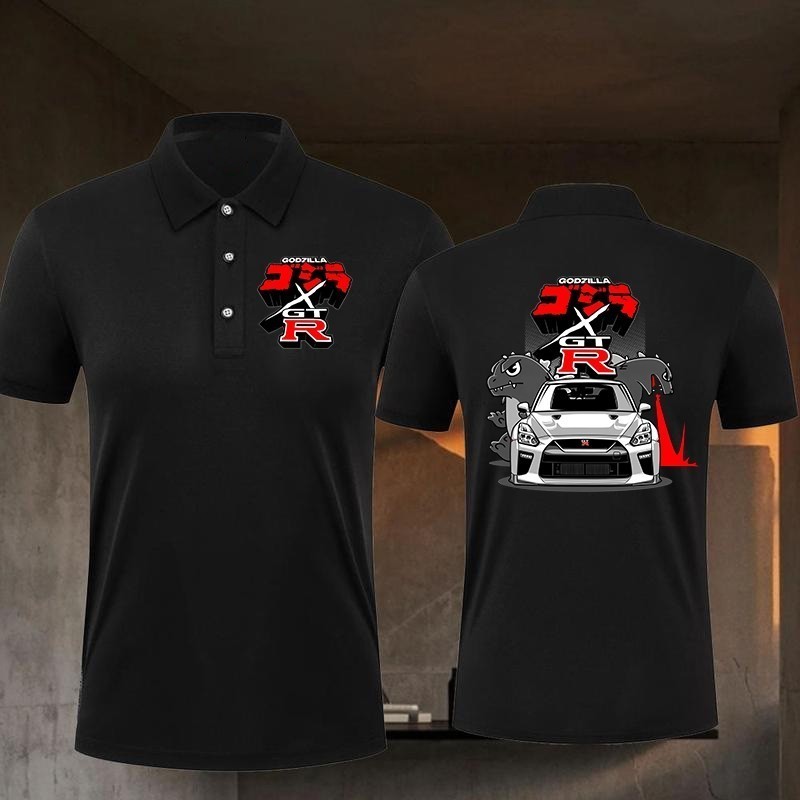 🎁 2026 เสื้อยืดผ้าฝ้าย  ใหม่ [ฤดูร้อน เสื้อโปโล] R35 Godzilla Skyline GTR GTR35 NIssan POLO shirt เห