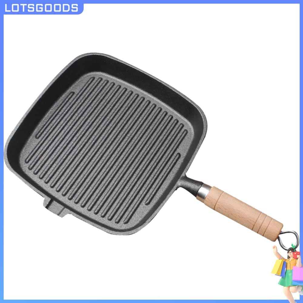 กระทะเหล็ก Skillet ด้ามไม้ไม่เคลือบ Non-stick สเต็กหม้อทอดสเต็ก Skillet บ้านเครื่องครัว