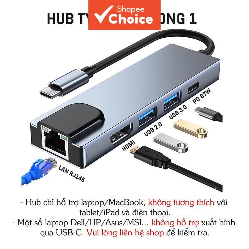 อะแดปเตอร์ USB C แบบ 5-in-1 Anker, มีพอร์ต HDMI 4K, พอร์ต Ethernet, พอร์ต 3.0 จํานวน 3 ช่อง สําหรับ MacBook Pro, iPad Pro, XPS, Pixelbook และอื่น ๆ