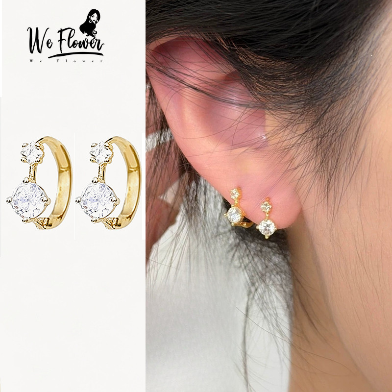 WeFlower เกาหลี S925 Silver Glossy คริสตัลวงกลม Hoop ต่างหูสําหรับผู้หญิงสาว Hypoallergenic Zircon รอบหูเครื่องประดับ