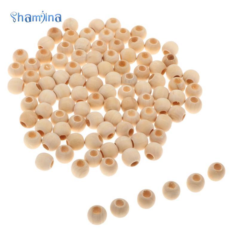 [Shamjina] ลูกปัดไม้ธรรมชาติ 100 ชิ้น สำหรับงานฝีมือ
