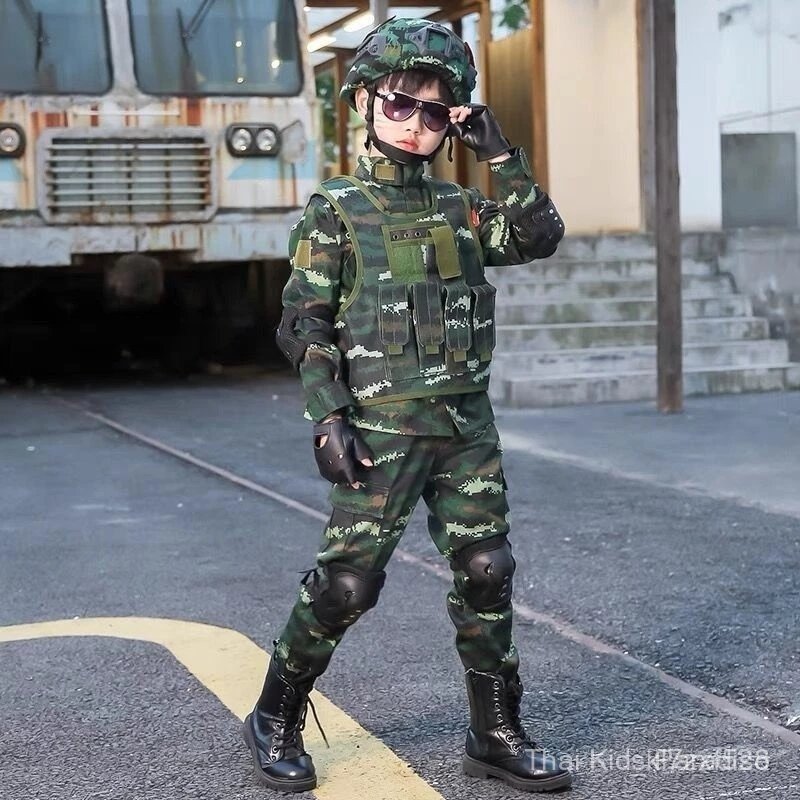 【จัดส่ง 24 ชม. 】ชุดทหารเด็ก ชุดอาชีพเด็ก ชุดอาชีพในฝัน ชุดมี กางเกงทหาร+เสื้อทหารแขนสั้น+หมวกทหาร+เข็มขัด