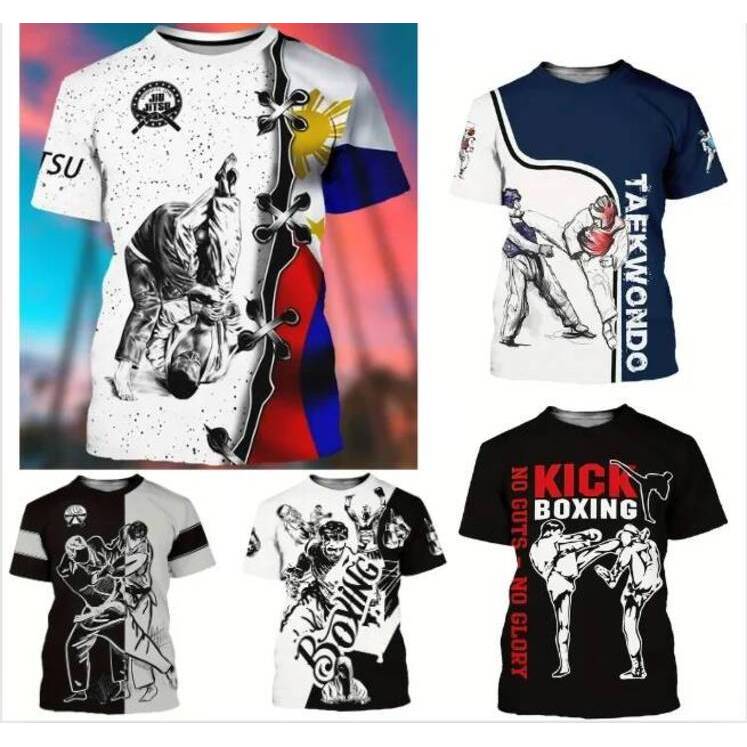 ผู้ชายเทควันโดกราฟิกพิมพ์เสื้อยืด 3D Kick Boxing Dojo แฟชั่นแขนสั้นลูกเรือคอ T เสื้อฤดูร้อน Unisex M