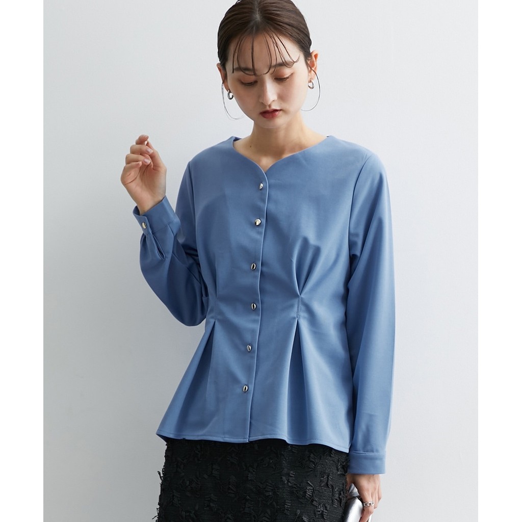 [จัดส่งจากประเทศญี่ปุ่น] Nissen_  เสื้อเบลาส์จอร์เจ็ตจับจีบหน้าดีไซน์สวย คอกว้างหรูหรา กันยูวี ซักเครื่องได้ ใส่ทำงานออฟฟิศ ดูผอมเพรียว แฟชั่นญี่ปุ่นแท้ สวมสบาย คุณภาพพรีเมียม!