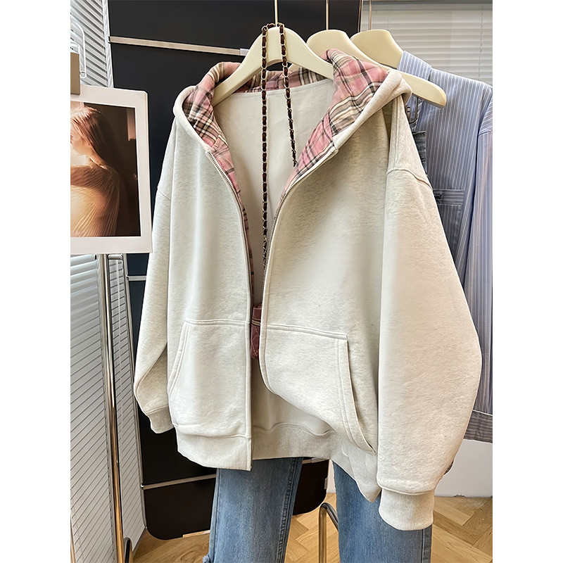 คาร์ดิแกนซิปแจ็คเก็ตผ้าฝ้ายคอมโพสิต สีสก๊อต-simple style สำหรับผู้หญิง