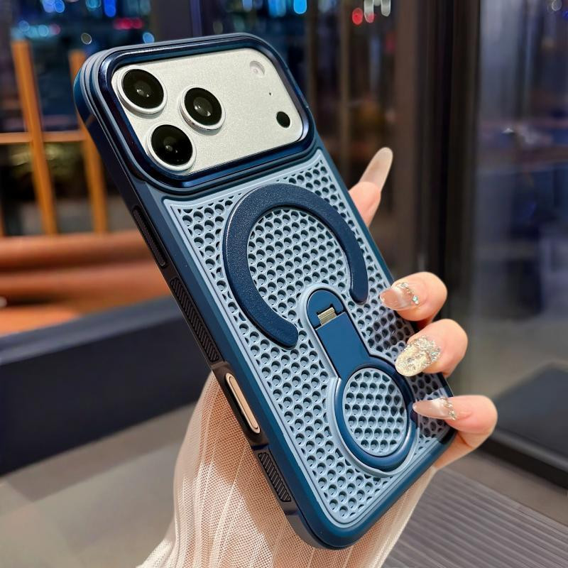 ซิลิโคนหรูหรา เคสแม่เหล็กกระจายความร้อนสําหรับ iPhone 17 16 15 14 Plus 13 12 11 Pro max 360° ฝาครอบกันกระแทกขาตั้งแบบหมุน
