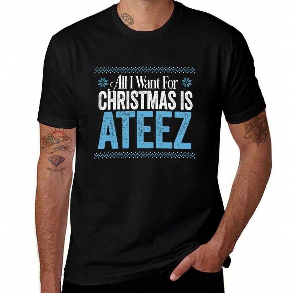 ATEEZ All I Want For Christmas is ATEEZ T-Shirt men t shirt cotton 100% t shirts for man graphic vin