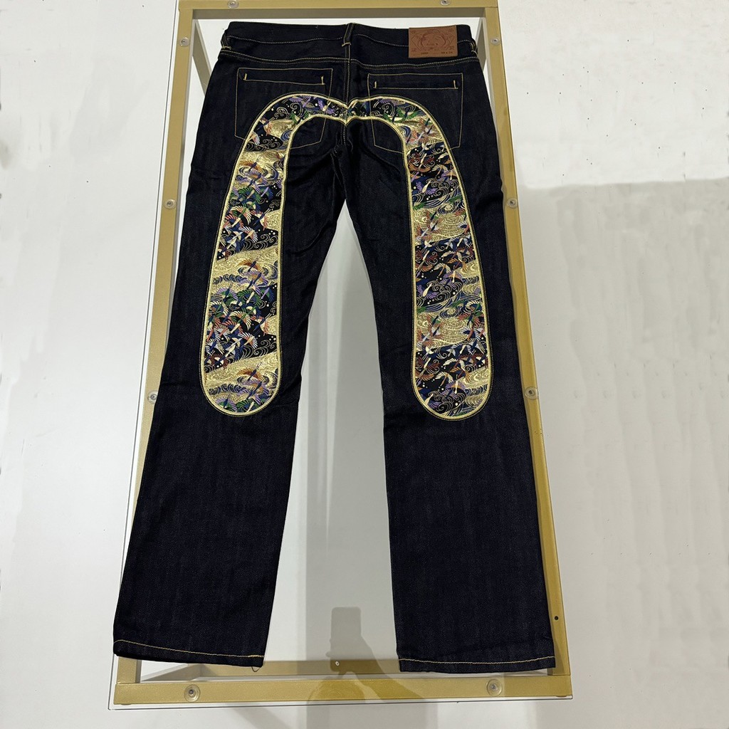 EVISU 2025Summer New Trendy Brand Large M Embroidered Jeans Long Pants Straight Leg Same Style for M