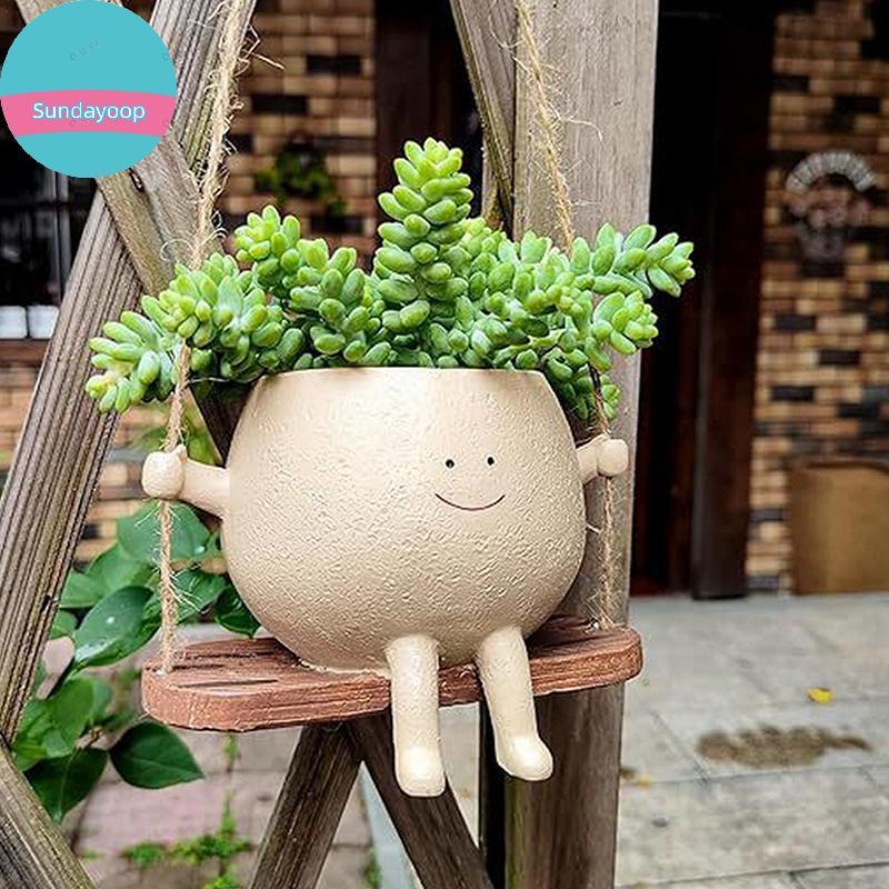 Sund น่ารัก Swing Jar กระถางดอกไม้ขนาดเล็กตกแต่งลานกลางแจ้งจี้ขนาดเล็กของขวัญที่ยอดเยี่ยมสําหรับครอบครัวและเพื่อน TH