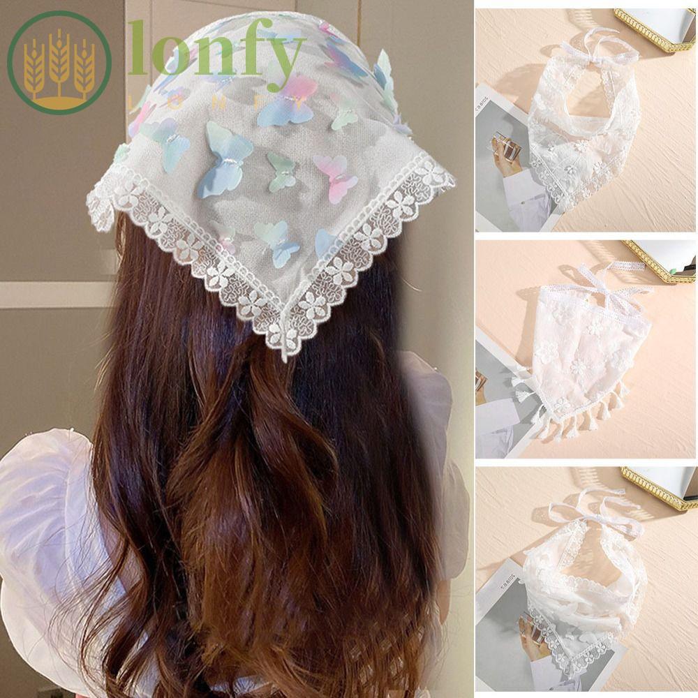 LONFY Wrap Scarf, Cloth White Lace Triangle Hair Head, Openwork Head Scarf