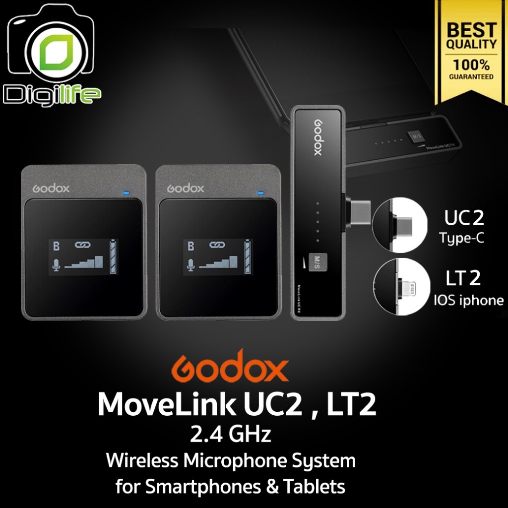 โล๊ะสต็อก*Godox Microphone MoveLink II M2 Wireless Microphone 2.4GHz For Camera Smartphone Tablets -รับประกันศูนย์ 7 วัน