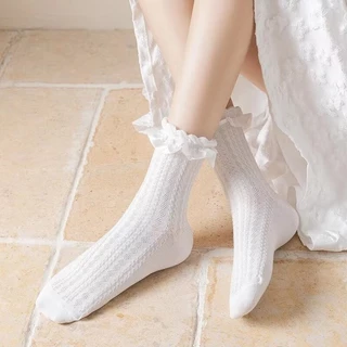 พร้อมส่งในไทยถุงเท้าโลลิต้าญี่ปุ่น ตกแต่งโบว์ สีทึบ ถุงเท้าเจเคน่ารัก