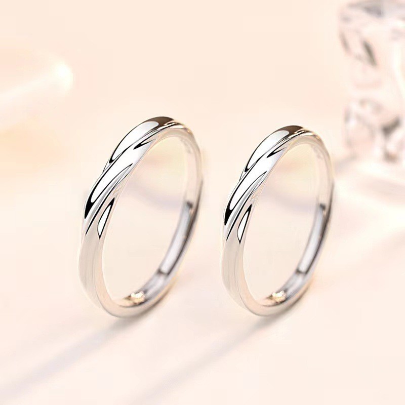Premium In-Stock#Silver Couple Rings Pair for Men and Women Hot Sale Fashion Water Ripple Plain Ring
