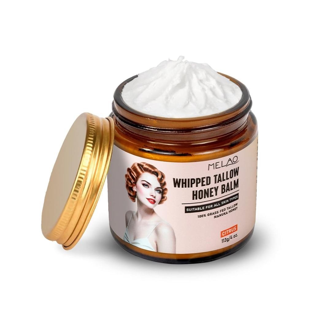 Beef Tallow for Skin and Honey Balm, Face Moisturizer Nourishes and Hydrates the Skin, Grass Fed Whi