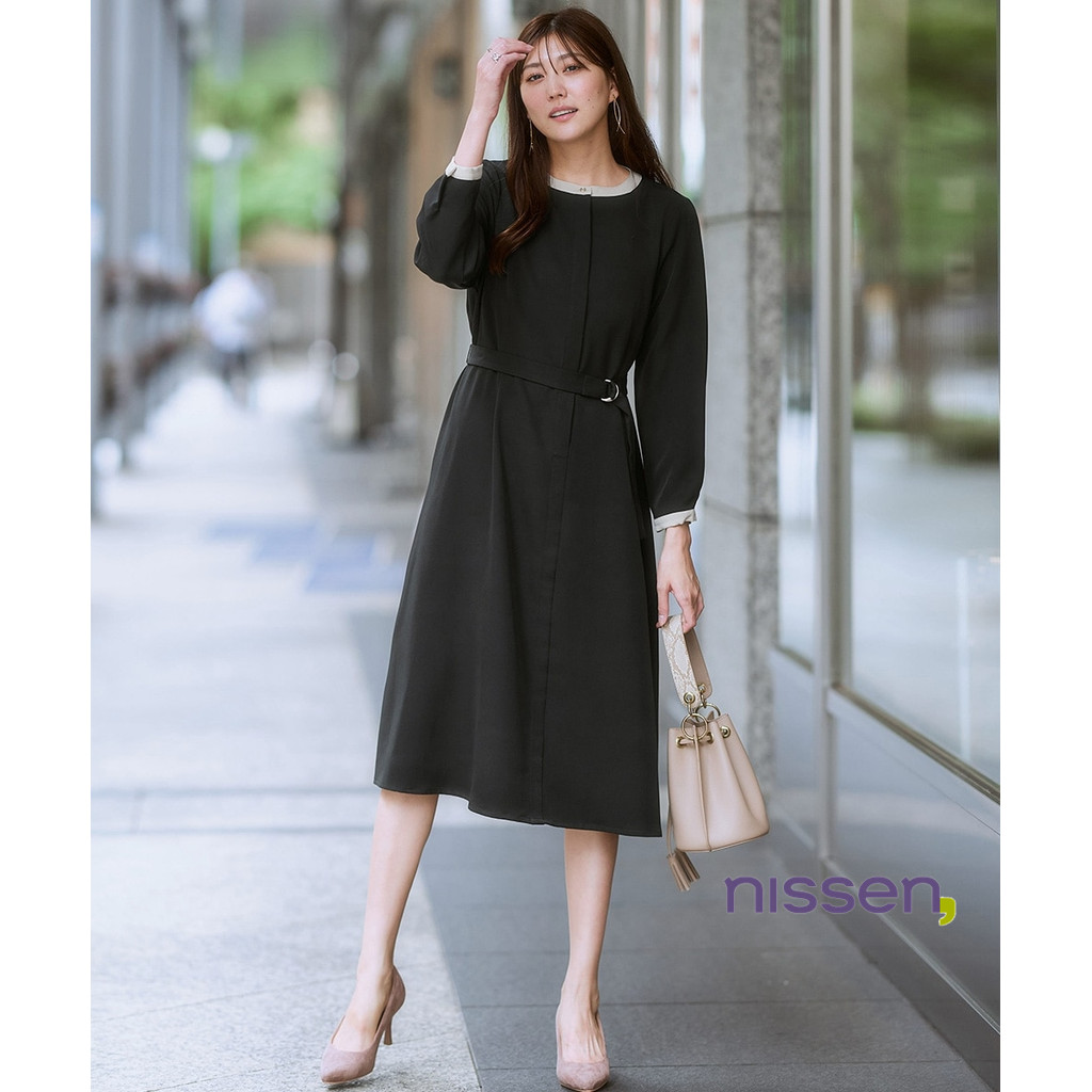 [จัดส่งจากประเทศญี่ปุ่น] Nissen_  เดรสทำงานแฟชั่นญี่ปุ่นสุดหรู มีเข็มขัดและดีไซน์ทูโทนสวยงาม ใส่สบาย พรางหุ่นให้ดูผอมเพรียว มีไซส์ใหญ่พิเศษ  เหมาะสำหรับสาวออฟฟิศ ใส่ทำงาน พบลูกค้า หรือออกงาน สไตล์สวยสง่า  ซักง่าย ทนทาน
