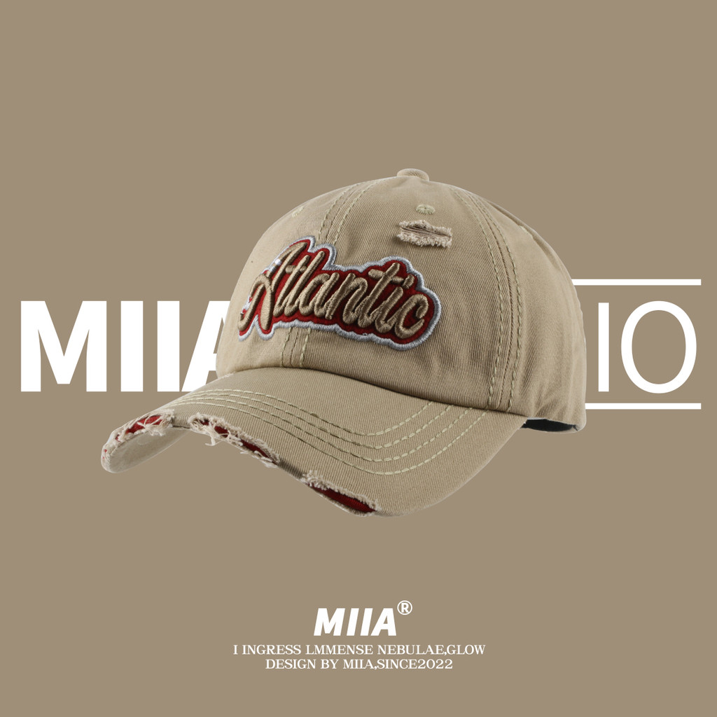 หมวก หมวกกันแดด Ami หมวกเบสบอลหญิง สไตล์อเมริกัน-ญี่ปุ่น ลาย fray พร้อมปักตัวอักษรสามมิติ