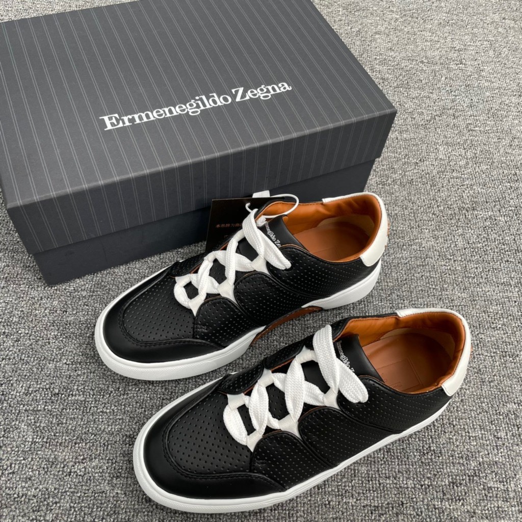 ZEGNA รองเท้ากีฬากลางแจ้งหนังผู้ชายสไตล์ใหม่หนาSoled