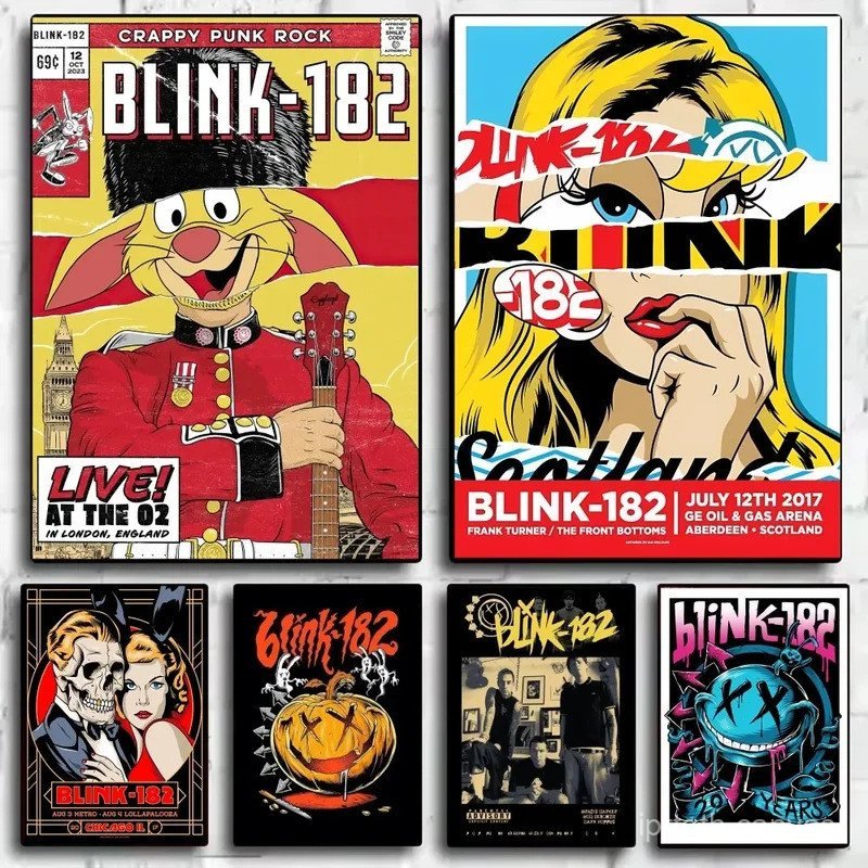 B-Blink 182 Rock Band โปสเตอร์ Minimalist Aesthetics พิมพ์ผ้าใบภาพวาดสําหรับห้องนั่งเล่นตกแต่งบ้านโม