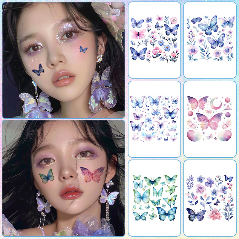 สติกเกอร์ติดหน้ารูปผีเสื้อวิบวับ สำหรับเด็ก การเต้นรำ การแสดง สติกเกอร์ น่ารัก สดใส สติกเกอร์รอยสัก