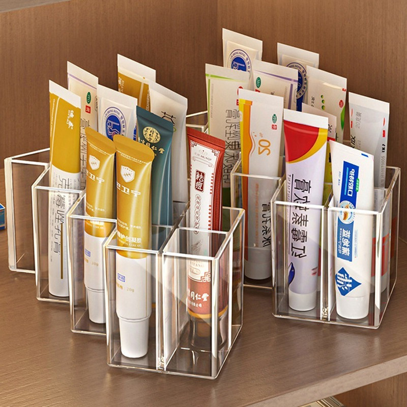 1/2ชิ้น - กล่องเก็บครีมพลาสติกใส,ภาชนะบรรจุยาประหยัดพื้นที่พร้อมมุมมองที่ชัดเจน | 10/16กริดแบ่งช่องออแกไนเซอร์สําหรับสก์ท็อปและห้องน้ํา