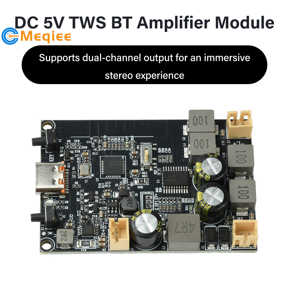 DC5V TWS โมดูลเครื่องขยายเสียงบลูทูธ 2*10W สเตอริโอเบส Enhancement Algorithm บอร์ดเครื่องขยายเสียงบลูทูธ Type-C