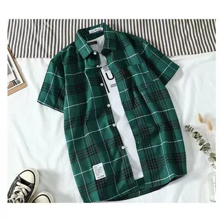 เสื้อเชิ้ตแขนสั้นคอกลมแขนสั้นผ้าใยสังเคราะห์ผู้ชาย 5 สี M-3XL