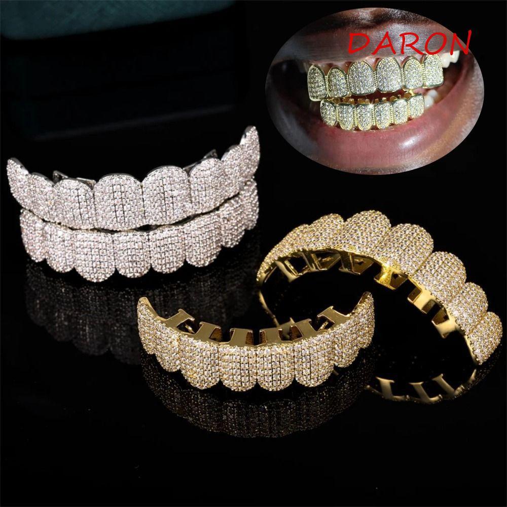 ชุดย่างฟัน DARON, การออกแบบแบบถอดได้ชุดบนและล่าง Hiphop ฟัน Grillz, แฟชั่น Hollow Rhinestone Charm ฟ