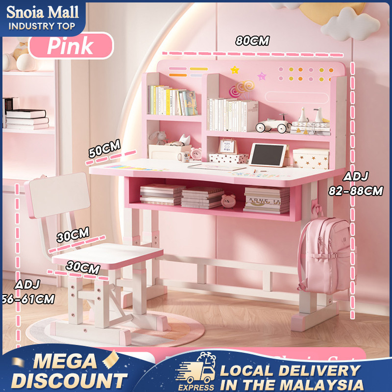70/80cm Meja Belajar Kids Study Table/Desk Height Adjustable/Student Learning Computer Desk Drawer P