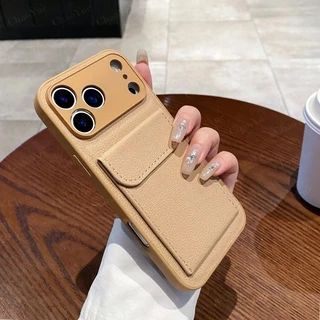 【พร้อมที่ใส่การ์ด】กระเป๋าสตางค์หรูหราหนังไหมลิ้นจี่ เคสโทรศัพท์เข้ากันได้กับ iPhone 17 11 12 13 14 15 16 Pro Max Air Plus ป้องกันแรงกระแทกแบบนุ่ม ฝาหลังโทรศัพท์ เคสสวยงาม