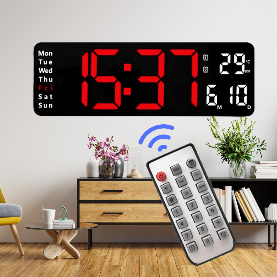 H·G นาฬิกา LED 16 นิ้ว ติดผนัง แสดงวันที่ อุณหภูมิ ควบคุมรีโมตได้ ใช้ในบ้าน ร้านค้า สำนักงาน ขายดีมาก