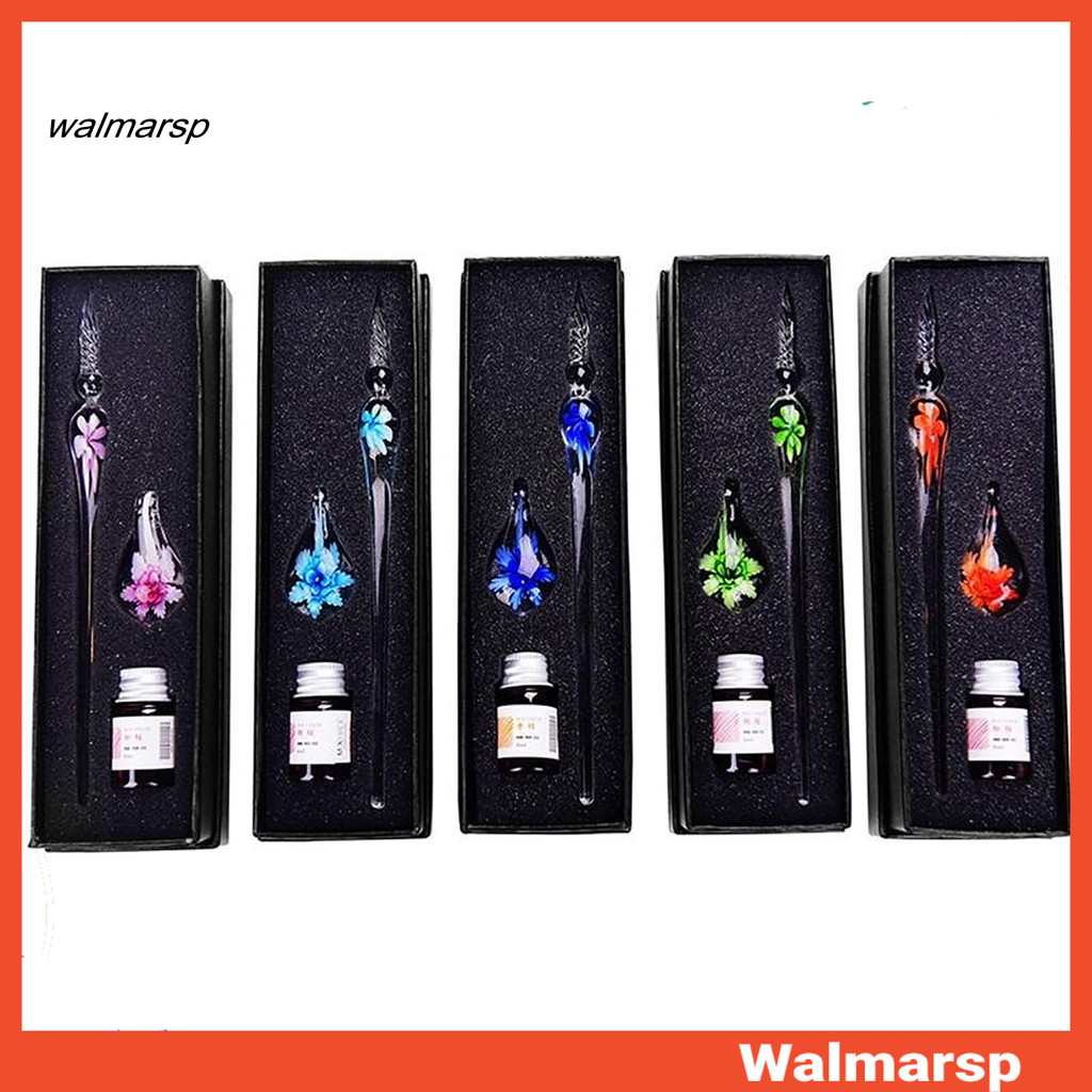 Glass Dip Pen Faux Crystal Ink Signature Inside Flower for Writing Art Decor Gift