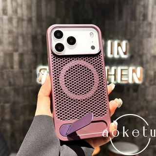 รังผึ้งกระจายความร้อนแม่เหล็กดูดเหมาะสําหรับ แอปเปิล 17โปรแม็กซ์ เคสโทรศัพท์โลหะพับยืน ไอโฟน 16 ฝาครอบป้องกัน 15/14/13/12/11 รวมทุกอย่างฝาครอบป้องกันการตก