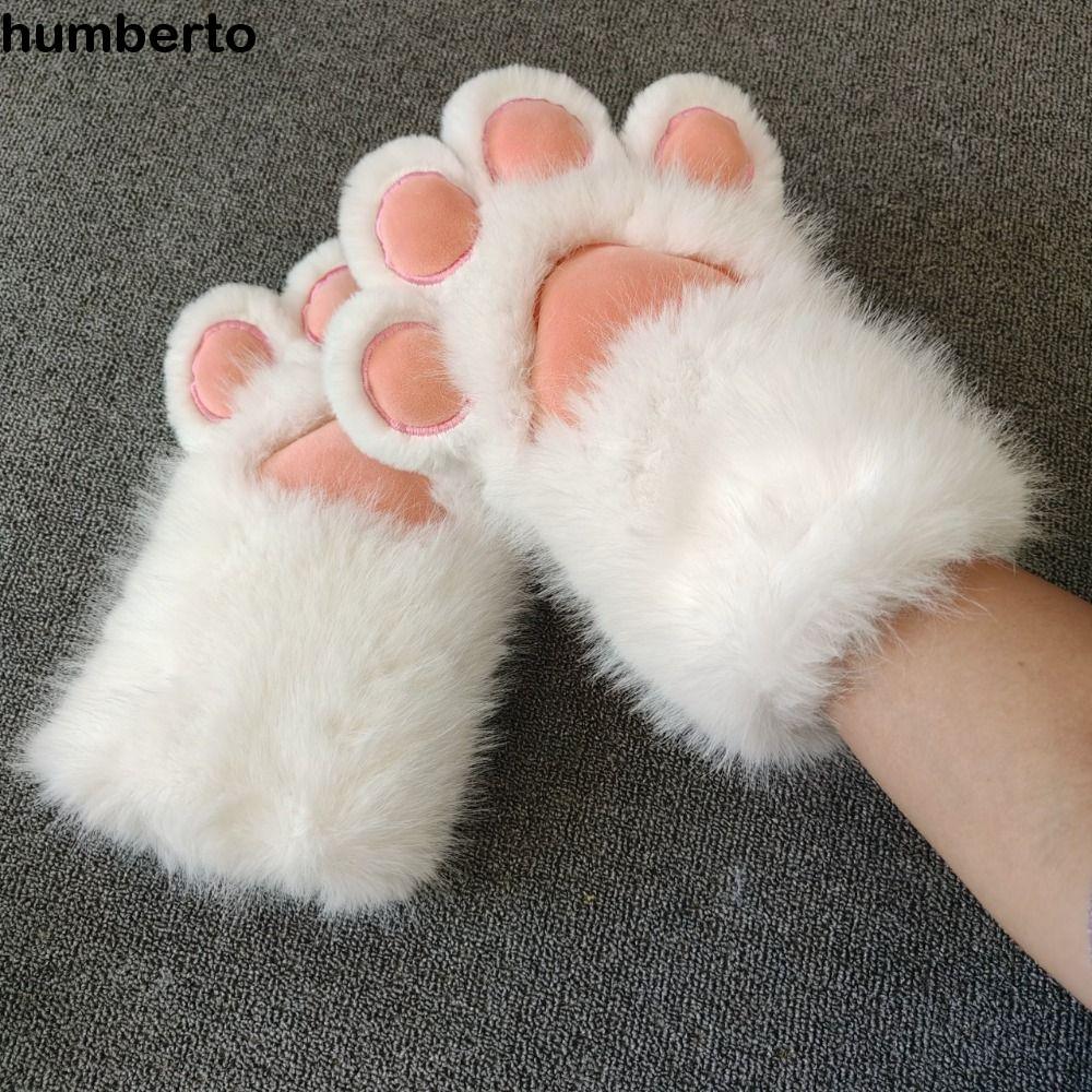HUMBERTO ถุงมือคอสเพลย์ Furry Thicken Plush Cat Paw สำหรับ Fursuit และ Kigurumi พร้อมลายแมวน่ารักและ