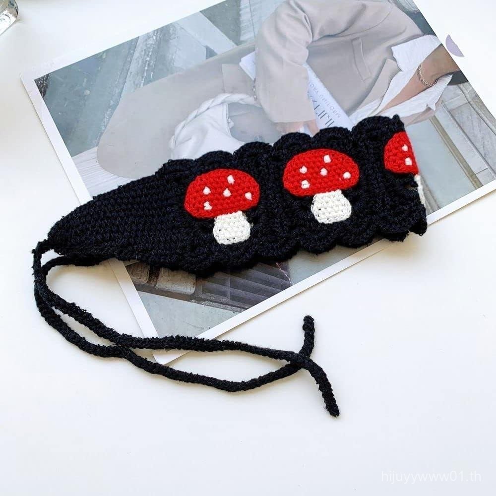Black Hairband,Women Crochet Mushroom Pattern Hairband Crochet Bandana Head Kerchief Scarf,Floral Ba