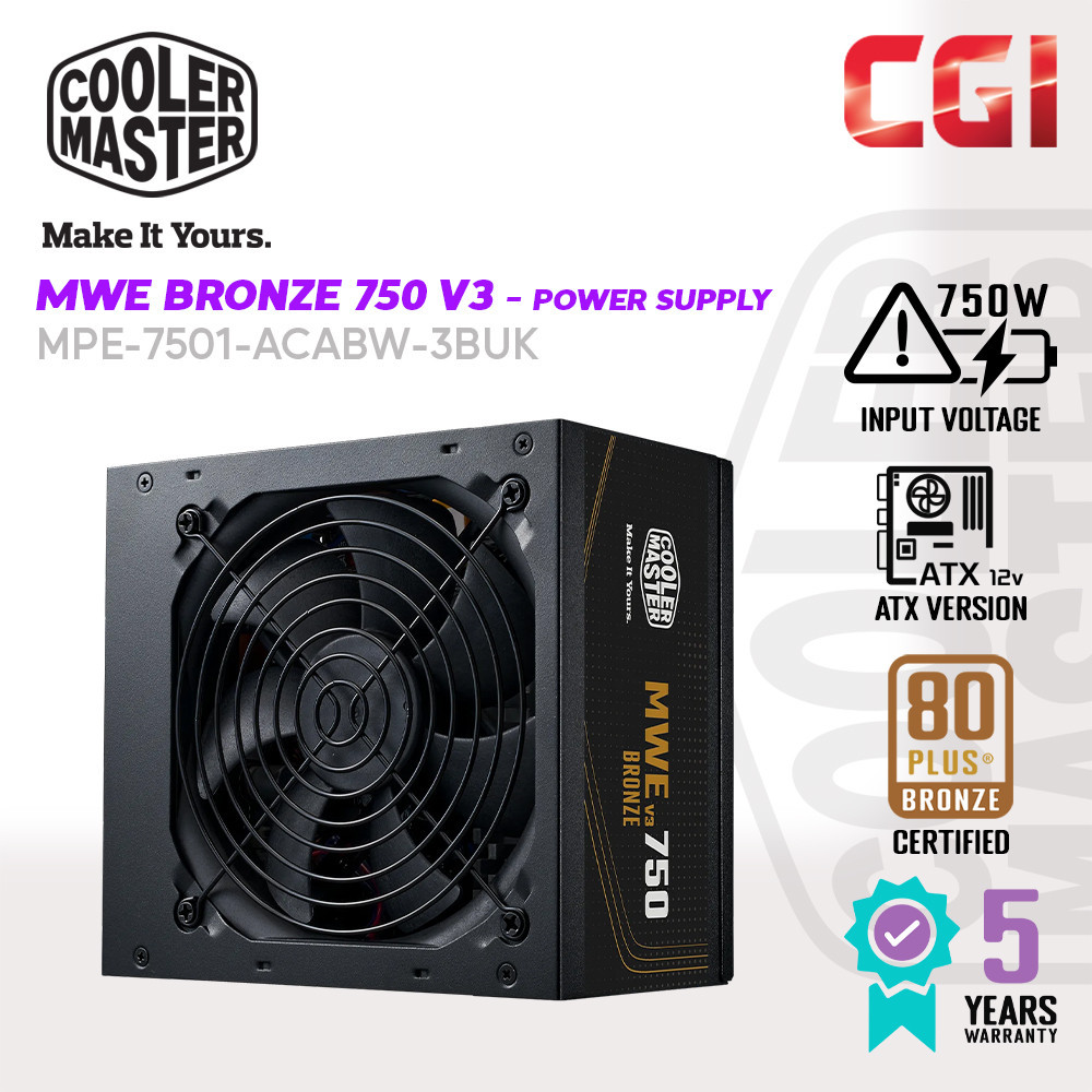 Cooler Master MWE Bronze 750W V3 ATX 3.1 Non-Modular PSU - MPE-7501-ACABW-3BUK