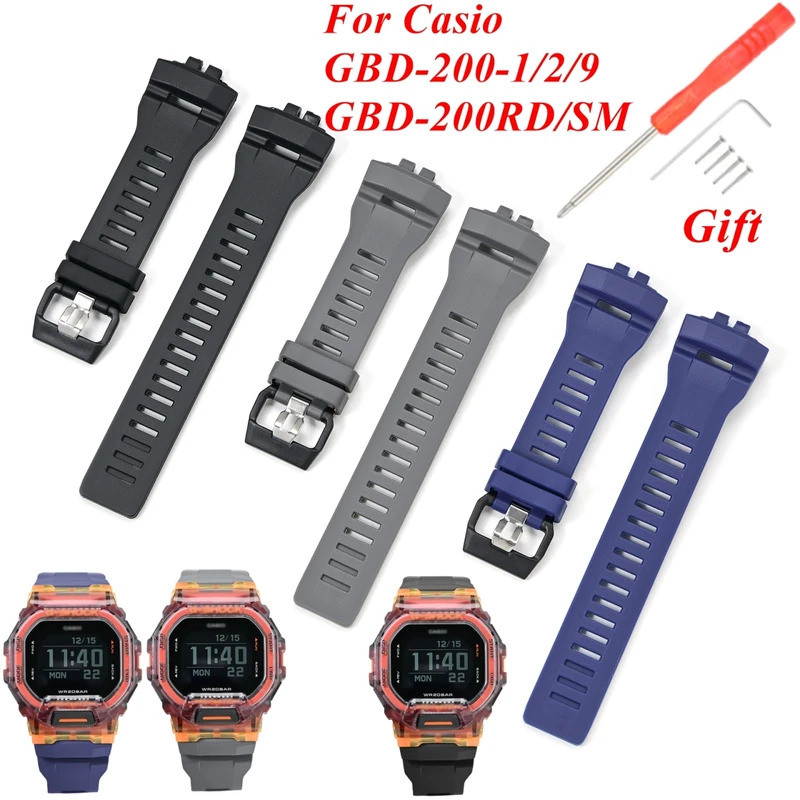 สําหรับ Casio G-SQUAD GBD-200-1/2/9 GBD-200RD/SM Wacth สายคล้องสีเทาสีฟ้ายาง Band อะไหล่กีฬาสร้อยข้อ