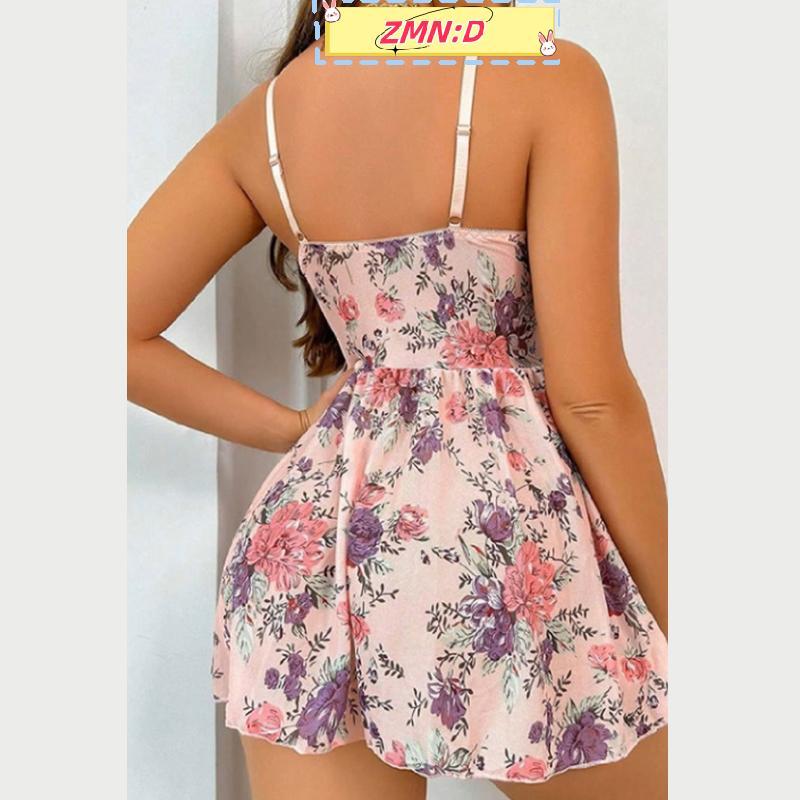 Zmn:ง แฟชั่นสไตล์ใหม่เซ็กซี่แขวนตาข่ายพิมพ์ชุดแขวนดอกไม้สําหรับผู้หญิง RRT