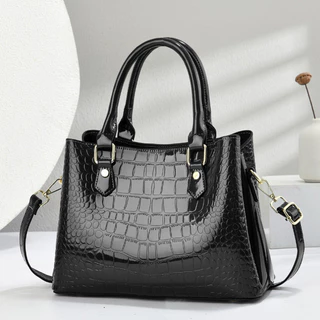 CHICCARRY Glossy Crocodile Pattern Tote Bag ชุด 3 ชิ้น Mother Daughter Bag Commuter Handbag Crossbody Bag Mom Handbag