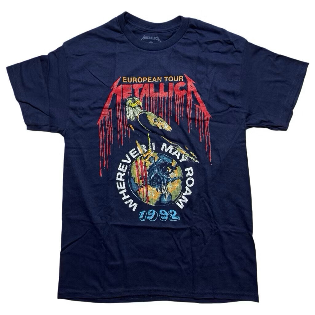 เสื้อวง METALLICA T-SHIRT ลาย 1992 EUROPEAN TOUR -NAVY BLUE ลิขสิทธิ์ของแท้ USA