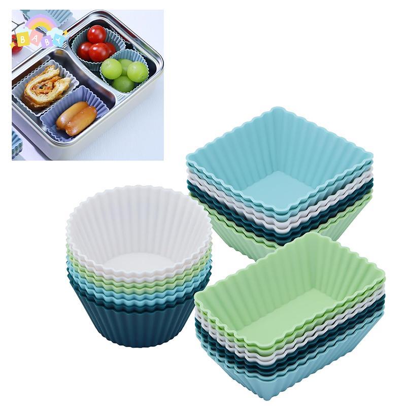 [BB-t] 12 ชิ้นซิลิโคนแบบใช้ซ้ําได้ Cupcake ถ้วยอบ Non-Sti มัฟฟิน Liners แม่พิมพ์ชุด Bento กล่องอาหารกลางวัน Dividers Pastry แม่พิมพ์เค้กใหม่