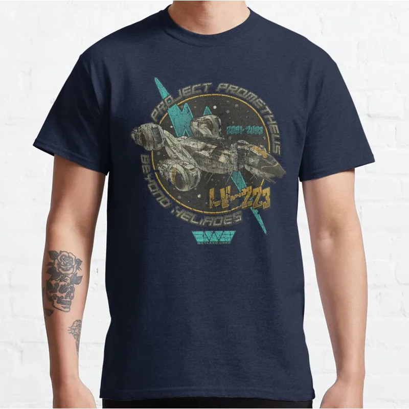 เสื้อยืดพิมพ์ลาย Xenomorph จากภาพยนตร์สยองขวัญไซไฟเรื่อง Project Prometheus Crew Weyland Yutani LV 2