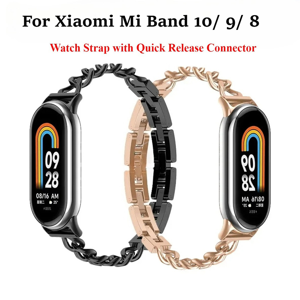 สายรัดสร้อยข้อมือแฟชั่นสำหรับ Xiaomi Mi Band 10 9 8 สำหรับ Xiaomi Smart Band 10 9 8 สายรัดนาฬิกาโลหะ เปลี่ยนสายรัด อุปกรณ์เสริมสร้อยข้อมือ
