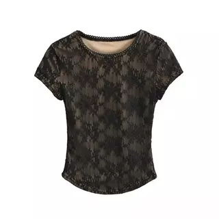 Bentoy พร้อมส่ง เสื้อยืดแขนสั้น A132/A131 เสื้อลูกไม้สองชั้น งานสวยดูแพง คอกลม รัดรูป
