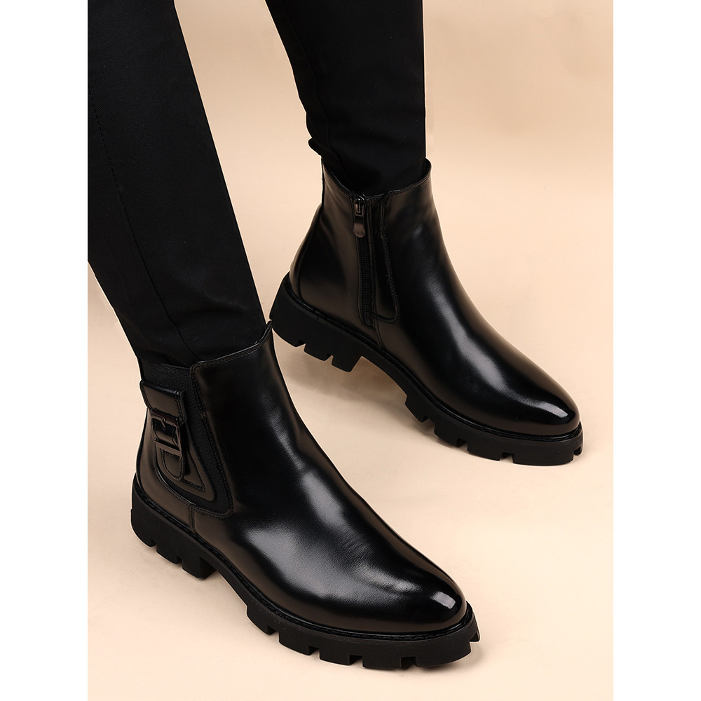 Chelsea Martin Boots ผู้ชายสไตล์อังกฤษ High-Top ชี้รองเท้าสั้น Mid-Top หนา Soled ด้านในเพิ่มความสูงร