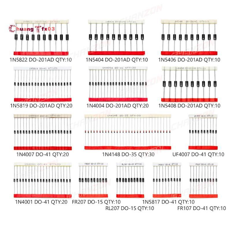 Chuangtfx03200Pcs Fast Switching Schottky Diode Kit 1N4001 1N4004 1N4007 1N5408 UF4007 FR207 1N5817 