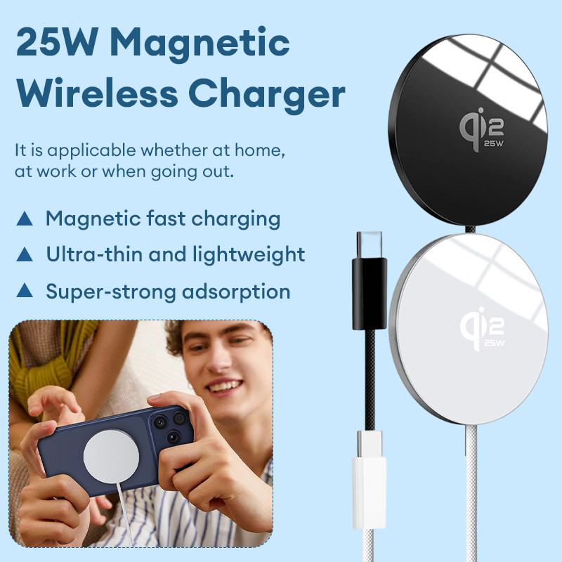 แท่นชาร์จไร้สาย ชาร์จเร็ว 25W ดีไซน์บางเฉียบ แม่เหล็กดูดแน่น Wireless Fast Chargerแท่นชาร์จแม่เหล็กแ