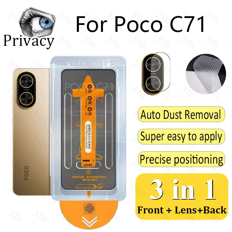 3 In 1 ฟิล์ม ฟิล์มกระจก Poco C71 Anti-Spy ความเป็นส่วนตัวคลิกเดียวกระจกนิรภัยป้องกันหน้าจอ Anti-peep