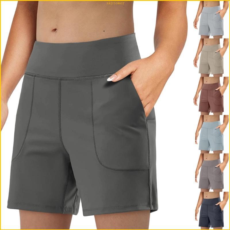 ST Women s Athletic Shorts Zip Pockets Shorts for Women - Loose Fit Leg Bottom