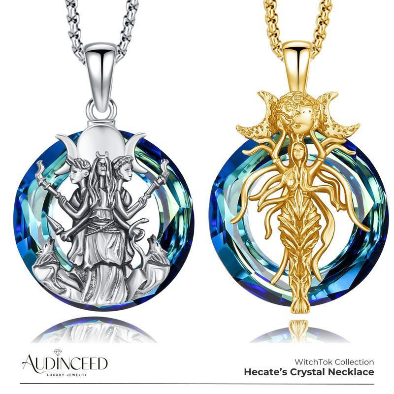สร้อยคอมีจี้คริสตัลและเครื่องราง S925 เงินสเตอร์ลิง ออกแบบจากเทพี Hekate สำหรับเครื่องประดับและของขว